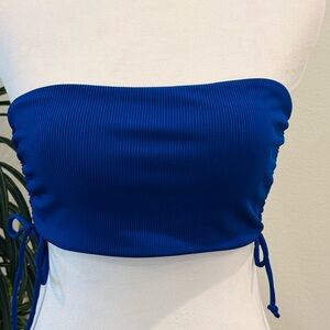 SHEIN Bandeau Bikini Top Ribbed Strapless Adjustable Drawstring Sides M